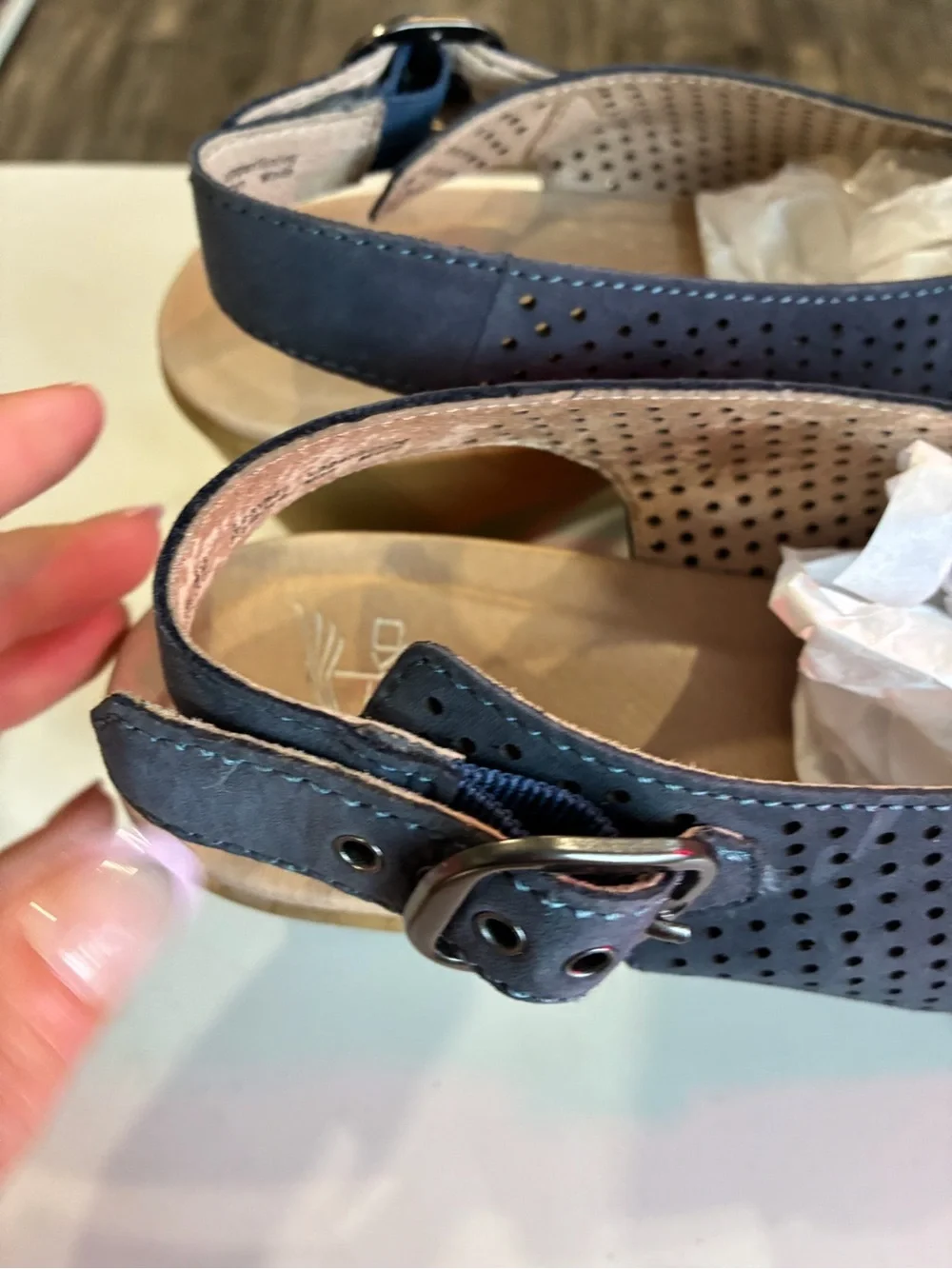 Dansko Navy Perforated Slingback Wedge Sandals